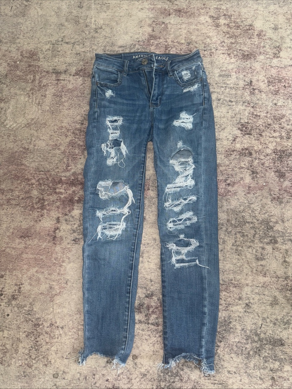 American Eagle Outfitters Distressed Medium Blue Skinny Jeans